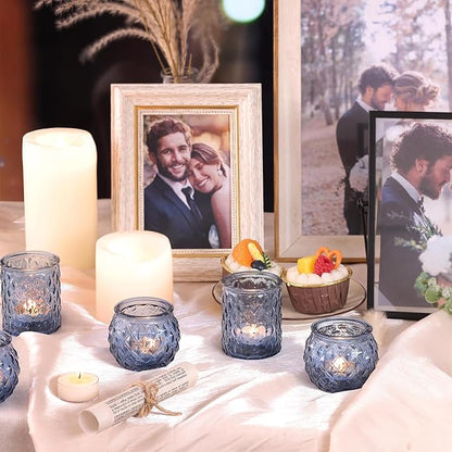 12pcs Assorted Blue Votive Candle Holders, Tea Lights Candle Holder for Wedding Decor, Blue Candle Holders for Table Centerpiece, Bridal Shower, Baby Shower Decorations