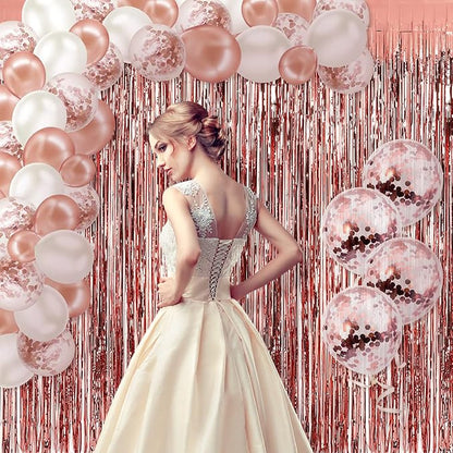 5 Pack Rose Gold Fringe Backdrop 3.2ft x 8.2ft Foil Curtain Tinsel Fringe Curtains for Birthday Party Decoration Wedding Christmas Decoration
