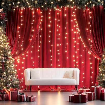 20ftx14FT Wrinkle Free Red Backdrop Curtain, 4 Panels 14FT Height Red Wedding Backdrop Drapes, Silky Polyester Back Drop Cloth for Birthday Photography Background Party Backdrop Draping