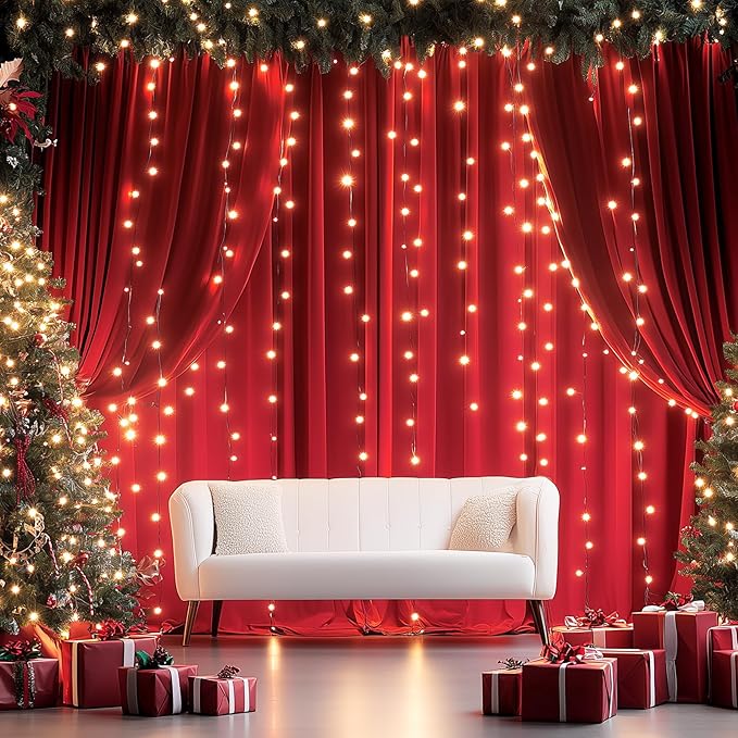 10ftx12ft Wrinkle Free Red Backdrop Curtain, 2 Panels 12FT Height Red Wedding Backdrop Drapes, Silky Polyester Back Drop Cloth for Birthday Photography Background Party Backdrop Draping