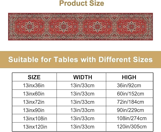 Vintage Boho Floral Table Runner, Rustic Country Farmhouse Red Black Retro Flower Pattern for Home Kitchen Table Decor Dining Coffee Room Party Decor 13x36in
