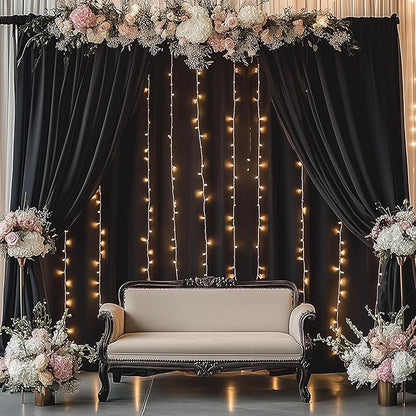 60ftx14ft Wrinkle Free Black Backdrop Curtain, 12 Panels 14FT Height Black Wedding Backdrop Drapes, Silky Polyester Back Drop Cloth for Birthday Photography Background Party Backdrop Draping