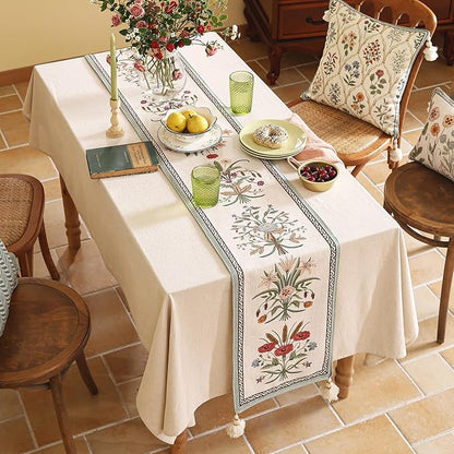 ISAENNE Designer French Country Linen Table Runner 87 Inches Long,Elegant Colorful Floral Pattern Table Runners for Dining Tables,Thanksgiving,Christmas,Kitchen Decor,12"*87"-Serenity F