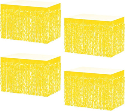4P Wavy Metallic Tinsel Foil Fringe Table Skirts for Rectangle Tables Backdrop Garland Curtains for Parade Floats Wedding Birthday Parties Decoration Graduation 2025 Christmas (Makaron Yellow)
