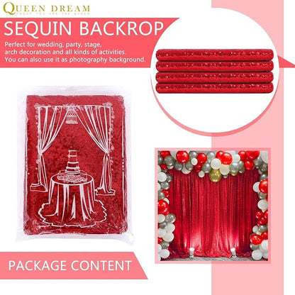 8ft x 8ft Red Sequin Backdrop Party Backdrop Curtain for Wedding Birthday Event Ceremony Wall Decorations