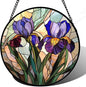 Stained Glass Window Hanging, Purple Blue Iris Birth Flower Suncatcher for Doors Garden Yard Sun Catchers Decor Christmas Mother's Day Birthday Gifts for Teacher Women Mom Nana Wife 6.3 in