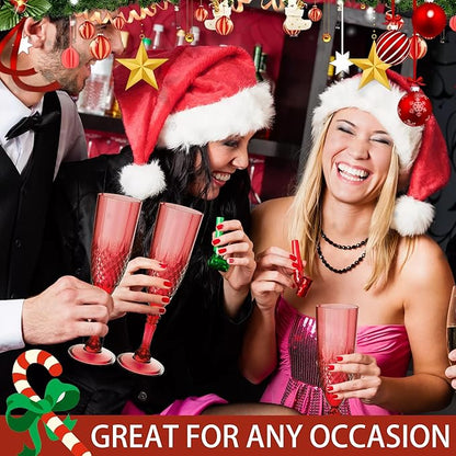 Plastic Champagne Flutes, 12PCS Dark Red Wine Glasses Goblets Cups Reusable Flute, for Christmas Weddings Bachelor Parties Toasting and Events(12, Dark Red)
