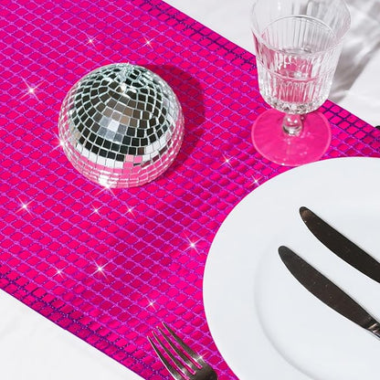 SquarePie Disco Table Runner 6 Pack - Hot Pink Mirror Sequin Glitter Foil Runner for Disco Party Decor Retro 70s 80s Theme, Bachelorette Birthday Dance Decoration 12x108 Inch