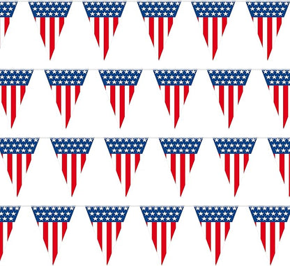 USA Flag Pennant Banner | 100’ FT. Long American String Flags | 18” Inch Tall Triangle Flag Decorations USA Party | Stars and Stripes Bunting Garland | 4th of July Patriotic Decoration | BASHOUT