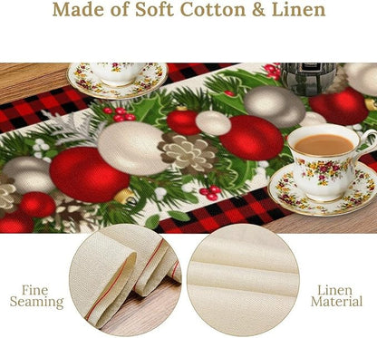 Christmas Table Runner,Seasonal Winter Xmas Holiday Farmhouse Table Cloth Kitchen Dining Table Decoration for Home Party Decor 13x120 Inch