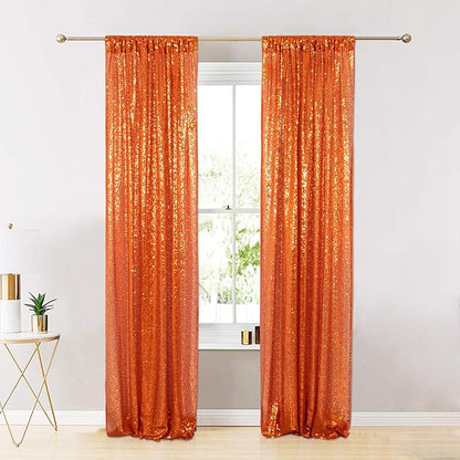 ShinyBeauty Navy and Orange Backdrop - 2FTx8FT Blue Photo Backdrops, Sequin Curtains, Glitter Fabric for Happy Birthday Parties and Events Halloween Decor