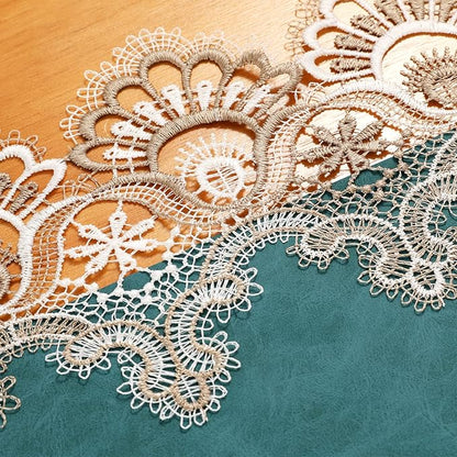 Vintage Lace Dining Table Runner, 108 Inches Macrame Coffee Table Runners for Kitchen Home Christmas Party Decorations (16x108 inch,Cyan)