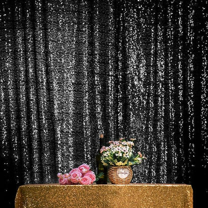 JYFLZQ Black Sequin Backdrop Curtains 10ft x 10ft 1 Panel Halloween Backdrop Glitter Photo Booth Backdrops Sparkly Photography Background Drapes for Graduation Birthday Parties