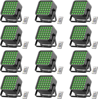 Rechargeable Par Can Lights, 72W RGB 5200mAh Uplights Battery Powered Stage Light, Wireless DJ Lights Sound Activated with Remote & DMX Control for Festivals, Weddings, Bars, Churches, DJ (12 Packs)