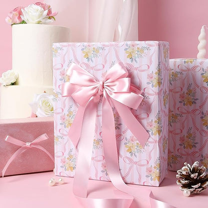 LaRibbons Light Pink Satin Ribbon 1 Inch 50 Yards Luxury Double Faced Pink Silk Ribbon for Gift Wrapping Flower Bouquet Crafts Wedding BabyShower Decoration