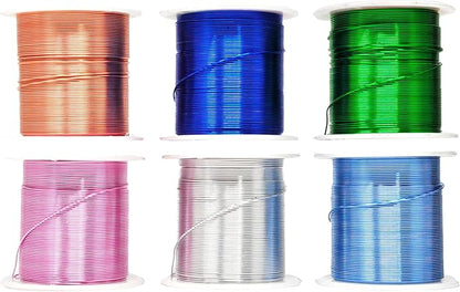 Mandala Crafts 22 Gauge Anodized Aluminum Craft Wire for Jewelry Making - 450 FT Colored Flexible Silver Copper True Blue Pink Ice Blue Green Wire - Bendable for Bonsai Armature Crafting Sculpting