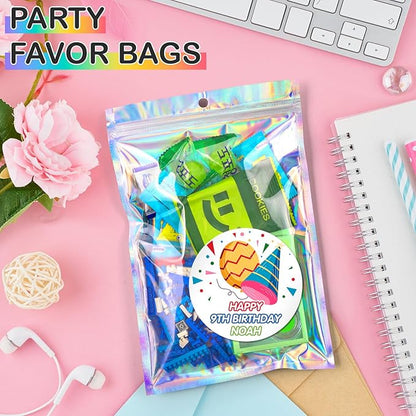 Funfery 50 Pcs Smell Proof Holographic Resealable Bags,6.3x9.4in Clear Window,Mylar Foil Baggie with Zipper,Sealing Pouch Packaging Bag for Food Storage,Candy,Party Favor Sample Business Supplies