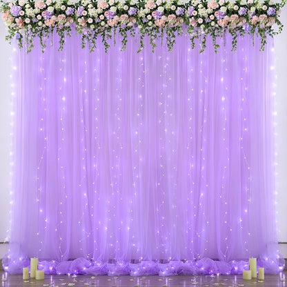 Lavender Sheer Backdrop Curtain with Led Lights for Baby Shower Girls Wedding10ft X 10ft Lavender Tulle Backdrop Curtain for Bridal Shower Birthday Party Photoshoot Arch Background Decorations