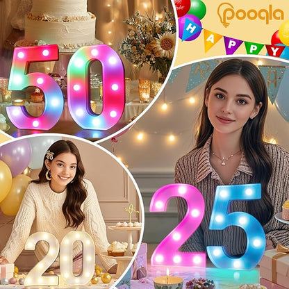 Pooqla Colorful Lighted Numbers with Remote, 35 Colors Light Up Numbers for Party, RGB LED Marquee Number Lights Gift for 6th Birthday Decorations, Wedding, Bar, Night Light, Home Decor, Number 6