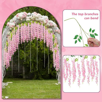 Wisteria Hanging Flowers,Fake Hanging Flowers,Wisteria artificiales Garland for Home Wedding Arch Floral Party Garden Ceremony Outdoor Decor,3.6 feet Long(48,Pink)