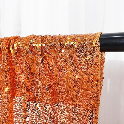 Poise3EHome Orange Sequin Backdrop Curtain, 2 Panels 2FTx8FT Glitter Background for Party Halloween Birthday Party Wedding Christmas Thanksgiving Holiday Festival Decor