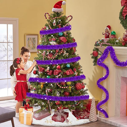 25 Feet Metallic Twist Tinsel Garland Wall Hanging Backdrop for Parade Floats, Christmas Eve, New Year, Valentine's Day Party Decorations (Purple, 4in x 25ft)