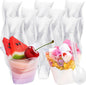 Honeydak 150 Pcs Plastic Dessert Cups without Lids 4.5 oz with Spoons Mini Clear Disposable Trifle Mousse Dessert Cups Triangular Parfait Appetizers Tumbler Pudding Fruit Serve for Party