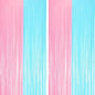 2 Pack Pastel Blue and Pink Foil Fringe Backdrop Curtains, Tinsel Streamers Party Decorations, Fringe Backdrop for Gender Reavel, Baby Shower Party