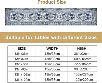 Vintage Boho Floral Table Runner, Rustic Country Farmhouse Blue Teal Retro Flower Pattern for Home Kitchen Table Decor Dining Coffee Room Party Decor 13x36in