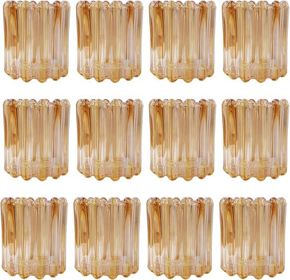 GOLDEAL 12Pcs Gold Glass Votive Candle Holders Tealight Holders Decorative, Tea Candle Holders Bulk,Candlestick for Wedding, Party,Dinner, Home Table Decor.