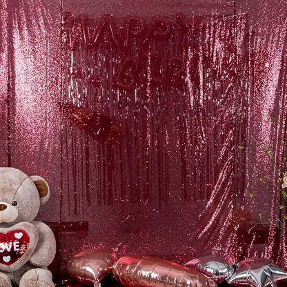 JYFLZQ Burgundy Sequin Backdrop Curtains 8ft x 8ft 1 Panel Glitter Photo Booth Backdrops Sparkly Photography Background Drapes for Parties Wedding Bridal Showers