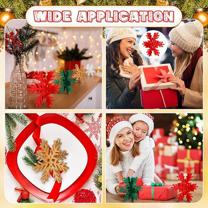 Bucherry 12 Pcs Wooden Snowflake Table Decor 3D Snowflake Tabletop Signs and Centerpiece for Christmas Xmas Winter Wonderland Decorations Home Party (White, Gold, Red,Green)