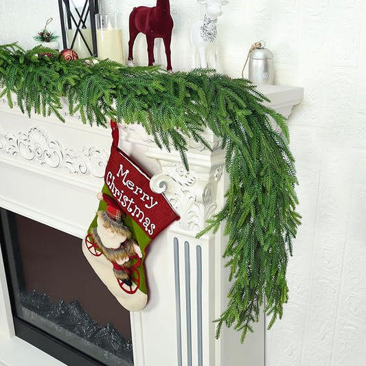 Christmas Cedar Garland for Staircase Real Touch Droopy Bendable Lifelike Faux Xmas Garlands for Decoration Christmas Green Pine Mantle Garland Thanksgiving Table Decorations Outdoor Indoor 6ft