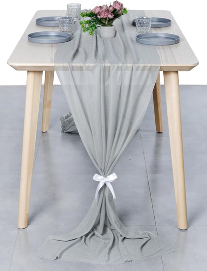 MDS 25 Pack 10ft Chiffon Table Runner 29 x 120 Inches Sheer Wedding Runner Romantic Rustic Table Runner for Wedding Decorations, Birthday Parties, Bridal Shower Party Arch Decor - Gray