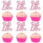 24 PCS Fall in Love Cupcake Toppers Glitter Fall Theme Party Cupcake Picks Bridal Shower Cupcake Decorations for Autumn Wedding Engagement Anniversary Birthday Party Cake Decorations Supplies Pink