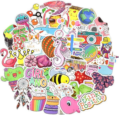QTL Waterproof Stickers for Girls Cute Stickers for Water Bottles Hydro Flask Kids Teens Waterproof Vinyl Packs 100Pcs
