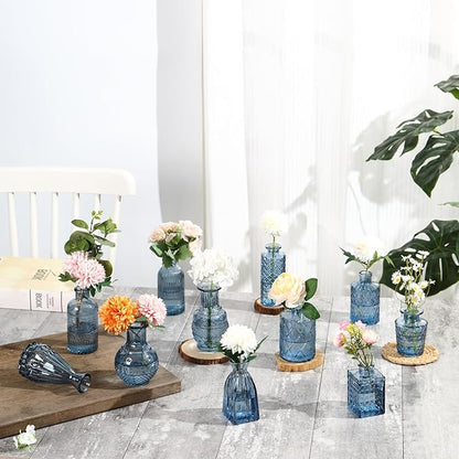 Bud Vases in Bulk 30, Blue Glass Vases for Centerpieces, Small Flower Vase for Centerpieces, Small Vase for Flowers, Mini Vintage Vases for Wedding Table Decor