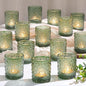 Green Votive Candle Holder Set of 36, Flower Tea Lights Candles Holders for Wedding Table Decor, Birthday Parties, Vintage Home Decor, Bridal Shower and Holiday Decorations