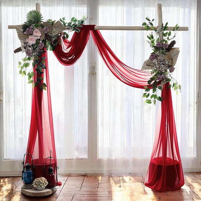 MDS Halloween Chiffon Draping Fabric - 1 Panel, 30" Wide x 40ft Long - Sheer Spooky Arbor & Canopy Drapery for Haunted House Backdrops, Party Ceilings, DIY Costumes & Themed Events - Apple Red