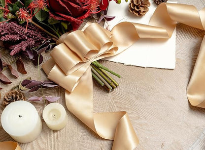 Champagne Gold Satin Ribbon Double-Faced Wired Ribbons for Gift Wrapping Flower Bouquet Bows Wedding Invitation Christmas Decor Crafts 2-1/2 Inch 10 Yards