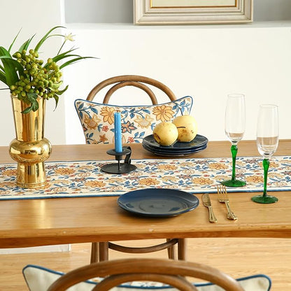 ISAENNE Designer Bohemian Elegant Linen Extra Long Table Runner 118 Inches,Floral Pattern Duable Decor Table Runners for Dining Tables,Thanksgiving,Kitchen Tables,Christmas,12"*118"-Estevan B