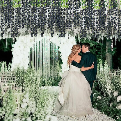 12 Pack Artificial Wisteria Hanging Flowers Fake Wisteria Flower Garland Silk Vines Rattan Decor for Home Wedding Arch Wall Garden Greenery Bedroom Outdoor Office Party Decoration (Black)
