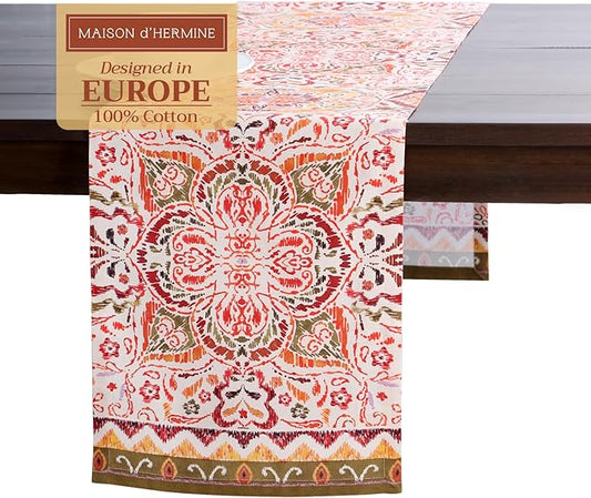 Maison d' Hermine Table Runner 100% Cotton Single Layer Table Runners 108 inches Long for Thanksgiving Christmas Decorations Home Kitchen Dining Party Wedding (Damask, 14.5" x 108")