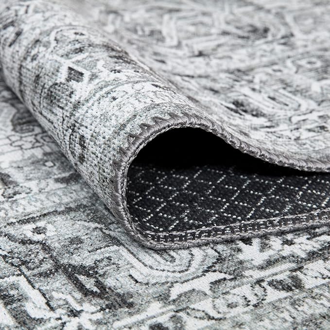 Bloom Rugs Washable Non-Slip 3' x 5' Rug - Gray/Charcoal Traditional Medallion Area Rug for Living Room, Bedroom, Dining Room, and Kitchen - Exact Size: 3' x 5'