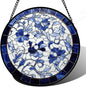 Stained Glass Window Hanging, Blue and White Abstract Flowers Sun Catcher for Door Home Decor Suncatcher Christmas Mother's Day Birthday Gifts for Women Men Mom and Nana 15 in