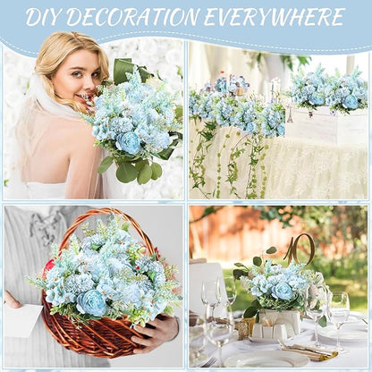 Zeyune 8 Pcs Wedding Silk Flowers Fake Silk Flowers Faux Bouquet Hydrangea Bouquets for Wedding Birthday Party Table Centerpieces Home Decoration(Blue,Peony)