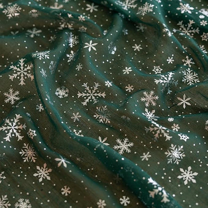 Silvery Snowflake Metallic Print Tulle Christmas Table Runner, Seasonal Winter Kitchen Dining Table Decoration for Home Party Decor 35x120 Inch (Green)