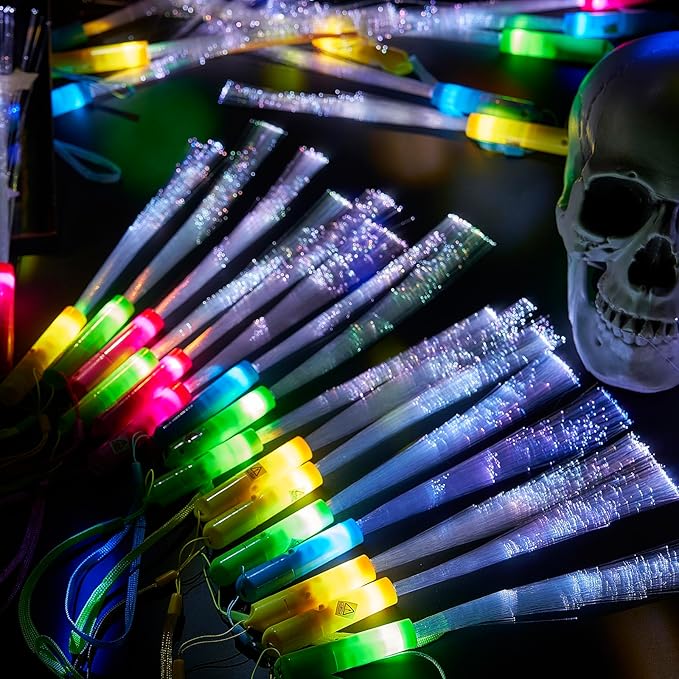 Lewtemi 60 Pack Fiber Optic Wand Glow Wand LED Light Up Wand Bulk with 3 Flashing Models Flashing Sticks with Included Batteries for Birthday Party Favor Wedding Halloween Christmas (Novel Colors)