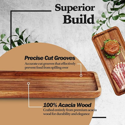 Versatile Acacia Wood Serving Trays - Set of 3 Elegant Platters for Home Decor and Hosting - Perfect for Cheese, Fruit, and Charcuterie Presentation (Large)