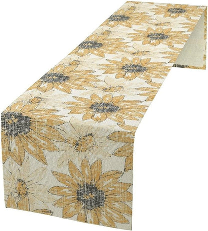 Chrysanthemum Vintage Floral Table Runner, Elegant Grunge Orange Sunflower Spring Summer Elegant Pattern Artichokes Flower Table Runner for Party Kitchen Dining Living Room Decor, 13x36 Inch